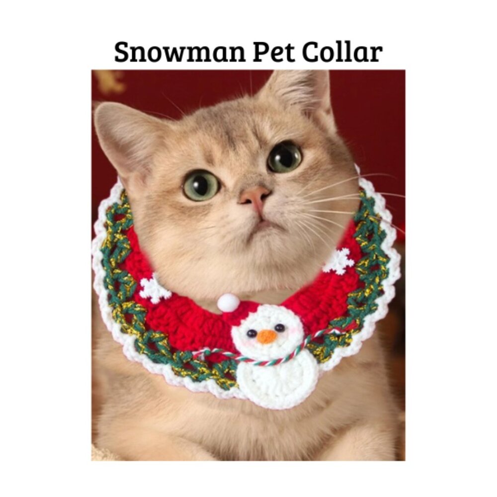 Christmas Snowman Pet Collar – Crochet Holiday Bib for Cats & Small Dogs (Sm)
